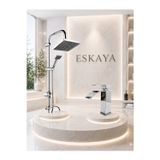 Eshome Premium Krom 2’Li Banyo Seti * Şelale Akışlı Lavabo Bataryası Ve Robot Duş Seti