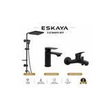 ESHOME SİYAH 3 lü SET ROBOT — BANYO BATARYASI—SABİT GÖVDELİ LAVABO BATARYASI