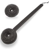 Esie Houzie Değiştirilebilir Kafalı 18 "Uzun Saplı Izgara Fırçası - Güvenli Kıl İçermeyen Paslanmaz Çelik Barbekü Temizleyici, Ağır Hizmet Tipi Scrubber Ped, Izgara Aksesuarları Porselen Gazlı Kömür Izgara için