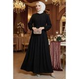 Esila Bağcıklı Britli Tesettür Elbise Siyah HM2884 - 40