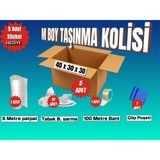 Esila Kağıtçılık 40X30X30 Taşınma Paketi M Boy 5 Adet Koli 1 Adet 5 Metre Patpat (Balonlu Naylon) 10 Adet Tabak/bardak Sarmalık Kâğıt 1 Adet 100 Metre Bant 1 Adet Çöp Poşeti Hediye: 5 Adet Sticker (Etiket)