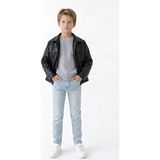 Esila Kids Casual/Günlük Siyah Suni Deri Düğmeli Erkek Çocuk Ceket Düz Desenli Uzun Kol - 9 - 10 Yaş