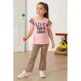 Esila Kids Kız Çocuk Leopar Desenli Yazlık Ikili Takım Kısa Kollu Tişört Ve Tayt