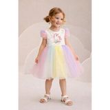 Esila Kids Kız Çocuk Unicorn Elbise Tüllü Elbise Rengarenk Doğum Günü ve Parti Elbisesi - 1 - 2 Yaş - Çok Renkli