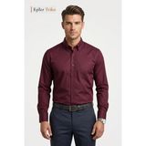 Eşiler Triko Erkek Bordo Mikrosaten Klasik Uzun Kollu Cepli Regular Fit Gömlek - XL