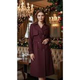 Esin Giyim Kemerli Orta Boy Kaban - 50 - Bordo