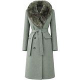 Esin Giyim Kürk Yakalı Kruvaze Kuşaklı Kaşe Kaban - 48 - Çağla Yeşili