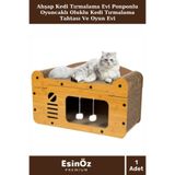 EsinÖz #Petshop Ahşap Kedi Tırmalama Evi Ponponlu Oyuncaklı Kedi Tırmalama Tahtası Ve Oyun Evi