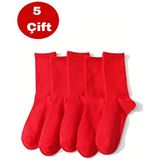 Esinti 5 Çift Erkek Kadın Çorap Düz Kırmızı Soket Çorap Unisex Tenis Spor Çorap