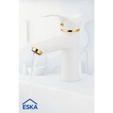 Eska Home Beyaz Altın Gold Kartal Sabit Lavabo Bataryası Musluğu Çeşmesi Çift Su Girişli