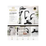 Eska Home Siyah Robot Tepe Yağmurlama Banyo-Mutfak-Lavabo Bataryası Musluğu Çeşmesi 4’Lü Set Paslanmaz