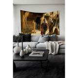 Eski Osmanlı Desenli Duvar Halısı Duvar Örtüsü Tapestry Süetimsi Dokulu%100 Polyester Kumaş