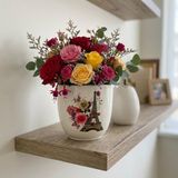 Eski Yeni Antik Eyfel Kulesi Çiçek Desenli Seramik Saksı 12X11 cm - Kırmızı