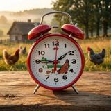 Eski Yeni Antik Tavuklu Kurmalı Saat Alarmlı Kırmızı (Horozlu Saat)