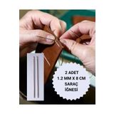 Eskişehir hobi sanat Küt Başlı Elde Mumlu Ip Dikiş Iğnesi, Saraç El Iğnesi, Deri Dikiş Iğnesi 1.2mmx8cm 5 Numara 2 Adet