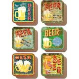 Eskitilmiş Vintage Bira Temalı 6lı Retro Ahşap Bardak Altlığı Seti