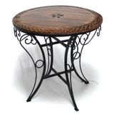 Eskitme Ahşap Ferforje Oymalı Yuvarlak Sehpa 60x60x59 cm.