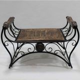 Eskitme Ahşap Ferforje Puf Tabure 64 x 31 x 43 cm . KNA250 - Siyah