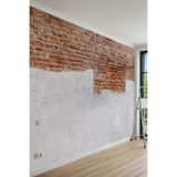 Eskitme Beton Sıva ve Tuğla Görünümlü Tek Parça Tekstil Duvar Kağıdı, 300 x 280