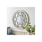 Eskitme Boyalı Çerçeveli Duvar Dekor AynasıKonsol Aynası/Vintage Ayna/Nostaljik Ayna Beyaz 60 x 60