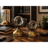 Eskitme Cam Küre Dekoratif Obje Seti – Vintage Metal Salon & Ofis Aksesuarı (2'li)