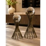 Eskitme Cam Küre Metal Dekoratif Obje Seti – Modern Salon & TV Ünitesi Aksesuarı (2'li)