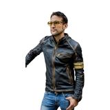 Eskitme Deri Motosiklet Ceketi, Eskitilmiş Siyah, Kuzu Derisi, Dar Kesim, Su ve Rüzgar Dayanıklı (Siyah Eskitme, 3XL)