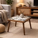 Eskitme Masif Ahşap Orta Sehpa 49X49 cm Üst Yüzey Seramik Yan Sehpa El işçiliği Koltuk Yanı Dekoratif Masa