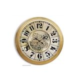 Eskitme Metal Retro Büyük Tekerlekli Duvar Saati 80 Cm Sarı Altın