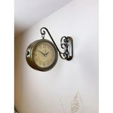 Eskitme Metal Retro Istasyon Saati 36 x 25 cm – Çift Taraflı Şık Dekoratif Saat - Çok Renkli