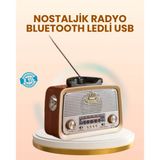 Eskitme Tasarımlı Ahşap Radyo Led Aydınlatmalı