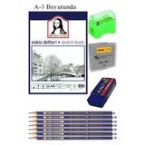 Eskiz Defteri A3 50 Yaprak Karakalem Cizim Seti Hamur Silgi Faber Castell Dereceli Kalem Hobi Tasarim Seti
