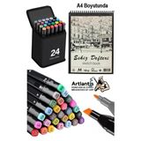Eskiz Defteri A4 50 Yaprak 100 Gr 1 Adet 24 Renk Çift Taraflı Marker Kalem 24 Adet Touch Çift Uçlu