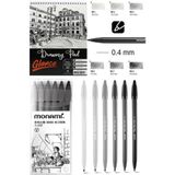 Eskiz Defteri A5 120 gr 50 Yaprak Monami Plus Pen Su Bazlı Keçeli Kalem Seti 6'lı Grey Tones