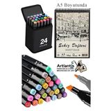 Eskiz Defteri A5 50 Yaprak 100 Gr 1 Adet 24 Renk Cift Tarafli Marker Kalem 24 Adet Touch Cift Uclu
