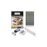 Eskiz Set A5 50 Yaprak Eskiz Defteri Hamur Silgi Sınav Silgisi Kalemtıraş 3’lü Pastel Dağıtıcı (Gölgelendirme Kalemi) 7 Adet Dereceli Kalem Sanatsal Çizim ve Eskiz Seti Karakalem Teknik Çizim