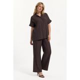 ESLEMCE Kadın Dokulu Desenli Bürümcük Kumaş Gömlek Pantolon İkili Takım
