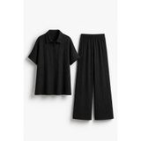 ESLEMCE Kadın Regular Kesim Ekstra Rahat Desenli Bürümcük Kumaş Gömlek Pantolon Takım (XL - 6XL)