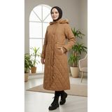 Eslemnur Belden Bağcıklı Şişme Mont 115CM Krinkıl Kumaş - 48 - Turuncu