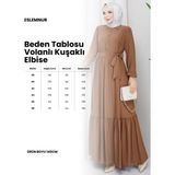 Eslemnur Elbise || Kuşaklı || Gömlek Yaka || VOLANLI - Siyah - 42