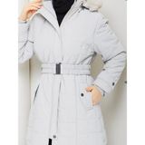 Eslemnur Nova Kumaş Şişme Mont 85CM - 44 - Krem