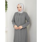 Eslemnur Papatya Taşlı Büyük Beden Anne Elbisesi - Gri - 52