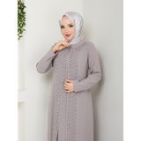 Eslemnur Papatya Taşlı Büyük Beden Anne Elbisesi - Krem - 46