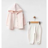 Eslenza Kız Bebek Hırka Sweat Pantolon 3'lü Takım - Pembe - 6 Ay