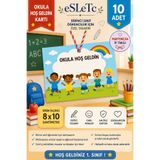eSLeTc 10 Adet 1.Sınıf Yaka Kartı - Okul Hoşgeldin Kartı - Sınıf Kartı 8x10cm Kalın Kart