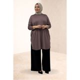 Eslina 38111 Büyük Beden Basic Penye Tunik - Vizon