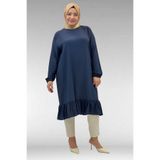 Eslina 68033 Büyük Beden Eteği Fırfırlı Maroken Tunik - Lacivert