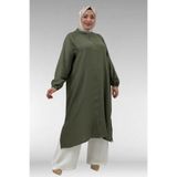 Eslina 68047 Büyük Beden Boydan Düğmeli Double Tensel Tunik - Haki