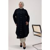 Eslina 68058 Büyük Beden Taş Detaylı Kolu Manşetli Mango Tunik - Siyah