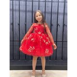 Esmaca Moda Kız Çocuk Elbise Kırmızı Uzun Tül Kol Model - 00Kırmızı - 3